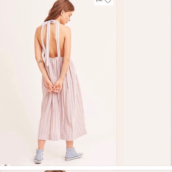 Free People Color Theory Boho Halter Cotton Pink Midi Dress Size Medium - Picture 2 of 13